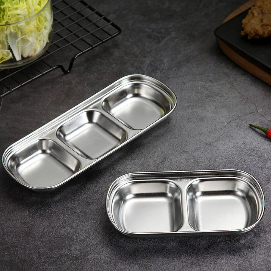 2/3/4 Grids Stainless Steel Divided Seasoning Plate