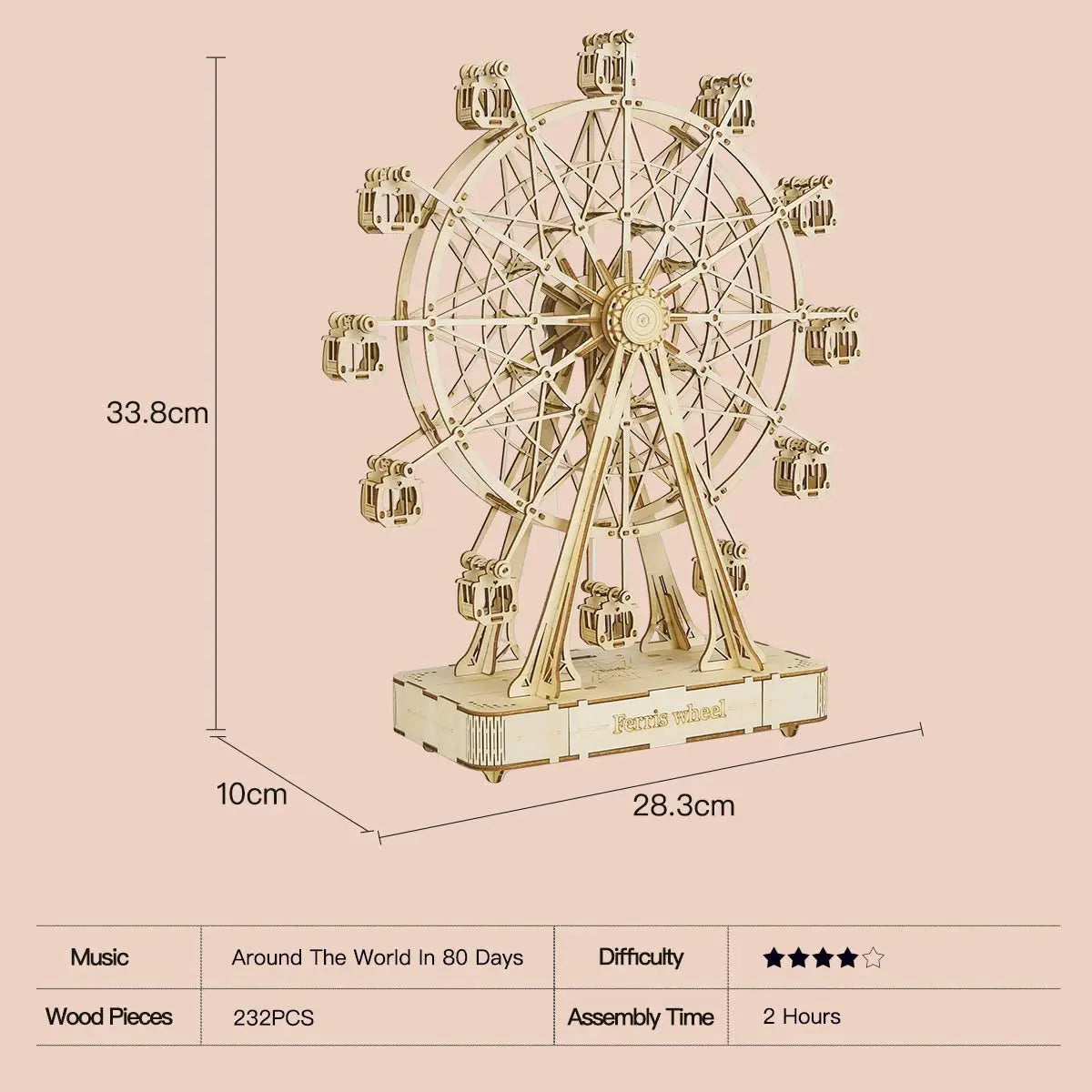 Robotime DIY 3D Wooden Ferris Wheel Model Kit - Fun & Creative Toy