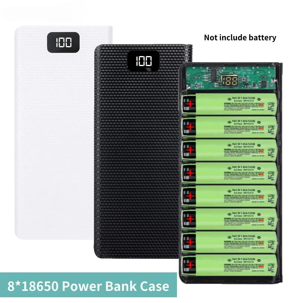 DIY 8-Slot 18650 Battery Power Bank Case with Fast Charge USB-C
