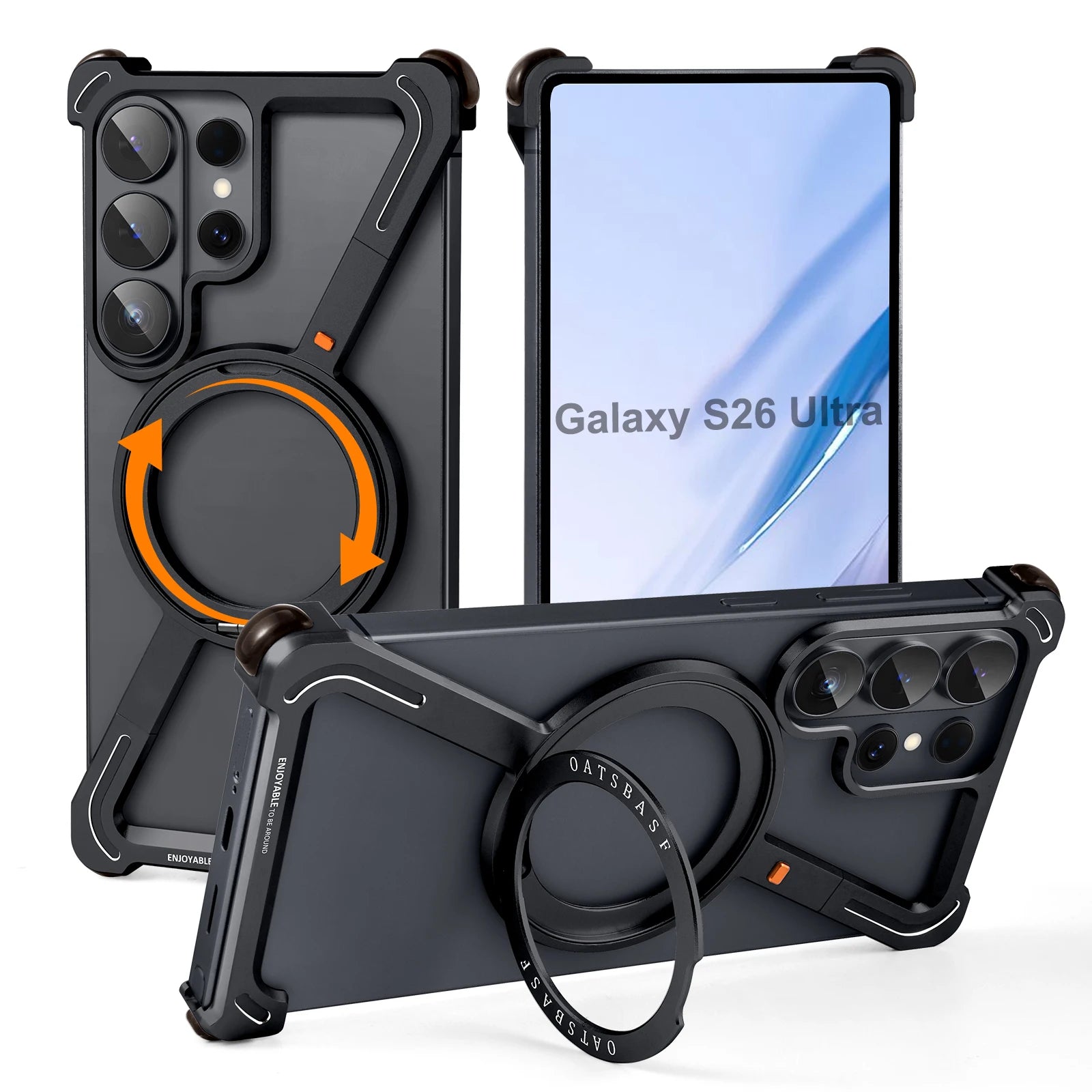 Oatsbasf Galaxy S26 Ultra Metal Bumper Case with Rotating Stand