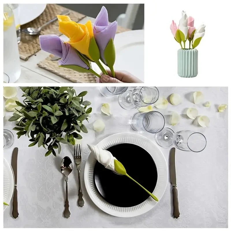 Elegant Floral Napkin Rings - 10pcs Green PP for Party Decor