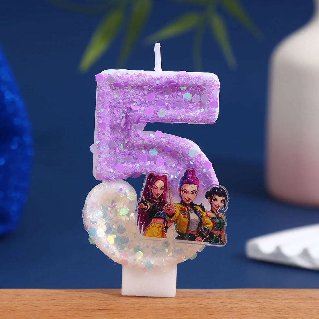 Purple Glitter Birthday Number Candle - Creative Cake Decoration