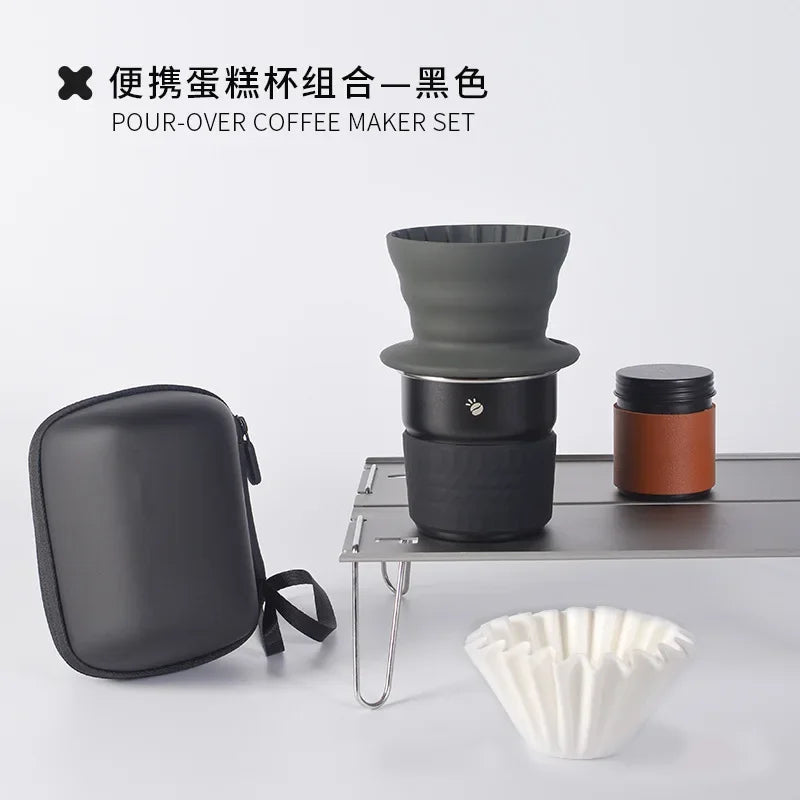 Portable Hand Brewed Coffee Set for Camping - Silicone & Stainless Steel