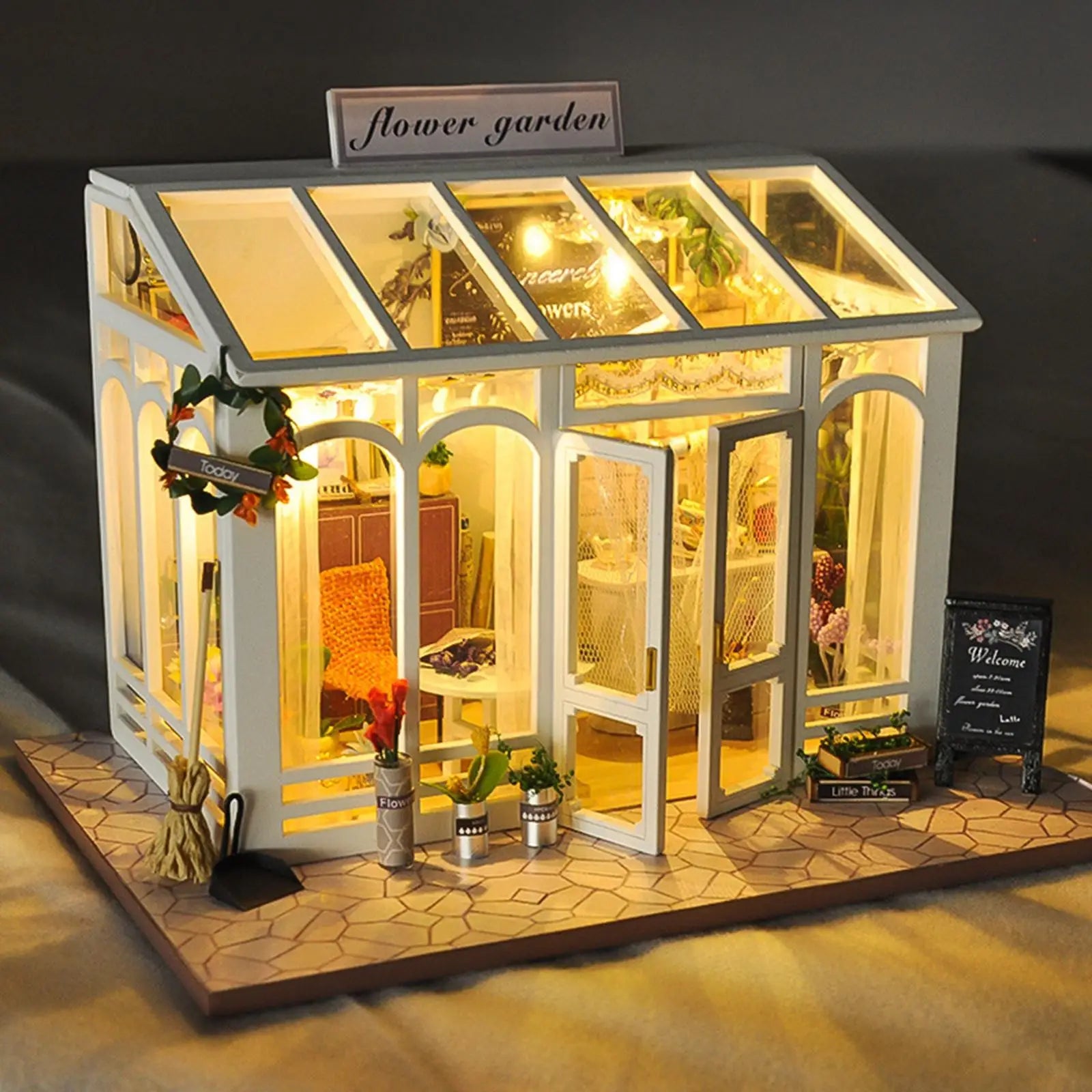 DIY Dollhouse Kit: 3D Flower Garden Puzzle with LED Lights