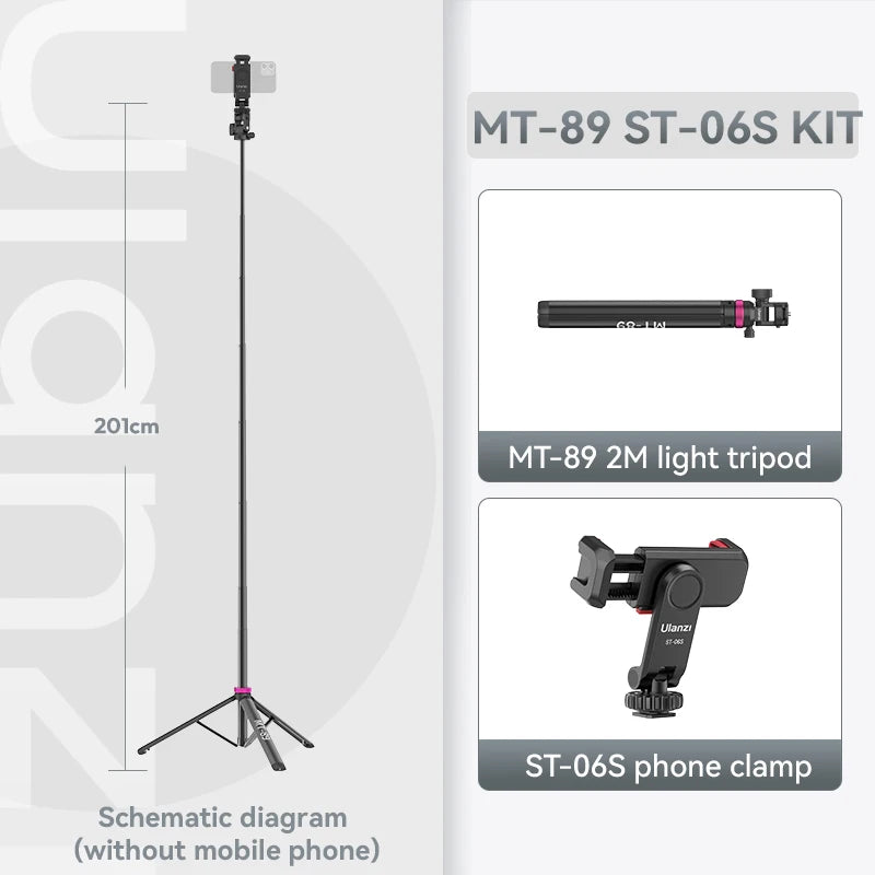 Ulanzi MT-89 Portable 2M Light Stand with Cold Shoe Mount - Adjustable Tripod