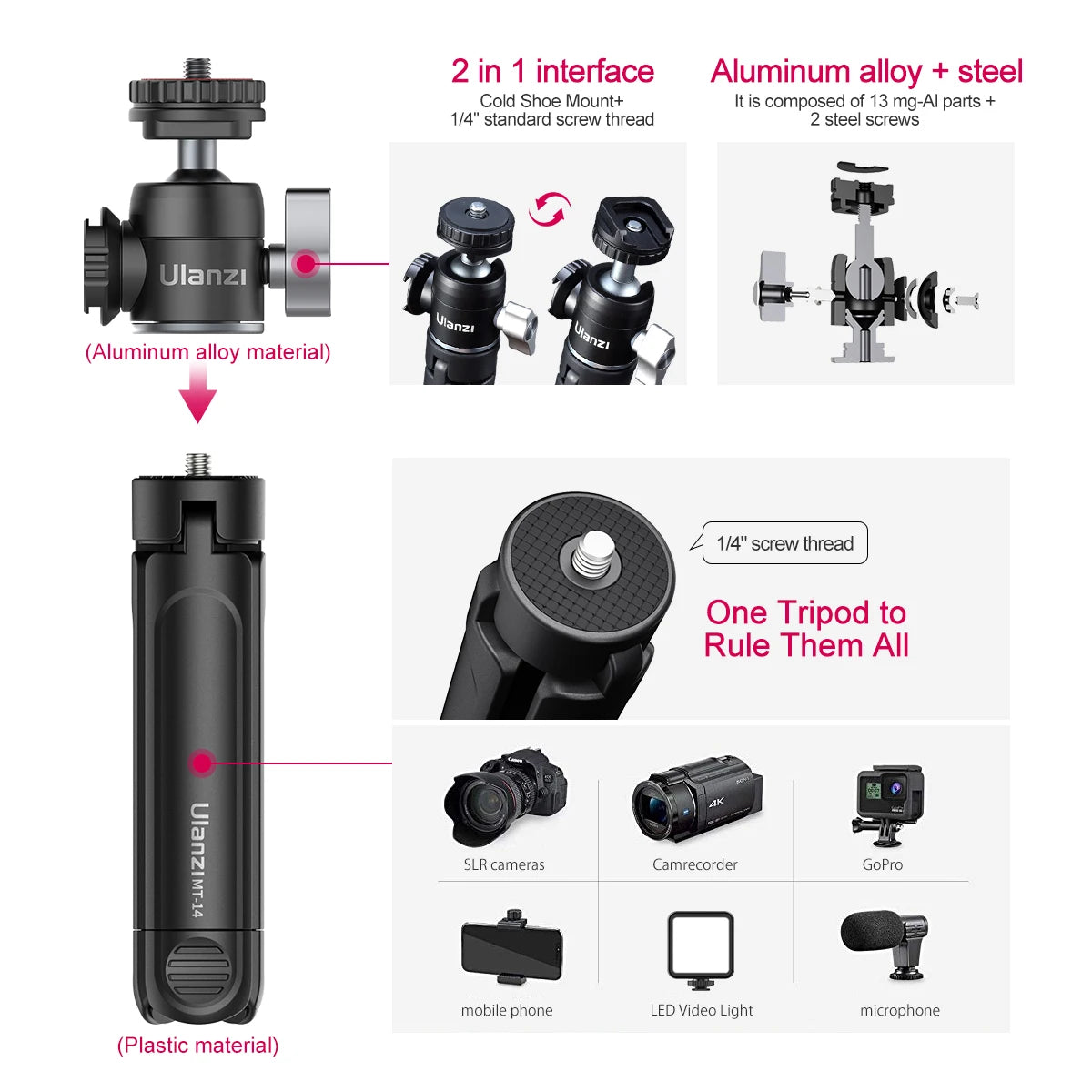 Ulanzi MT-14 Lightweight Tripod with 360° Ballhead – Ideal Vlog Kit