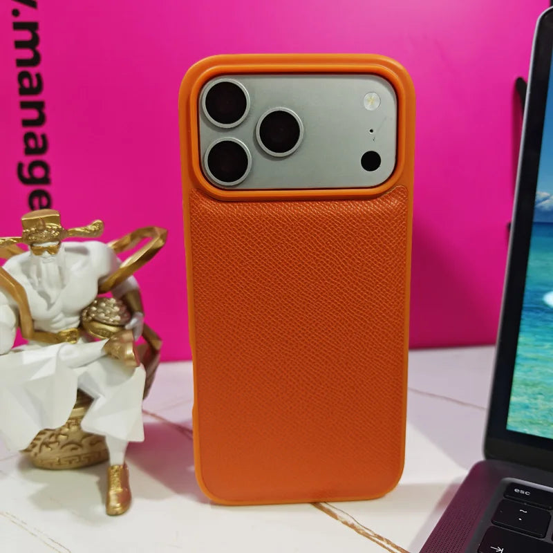 Stylish Orange PU Leather Phone Case for iPhone 17 Series