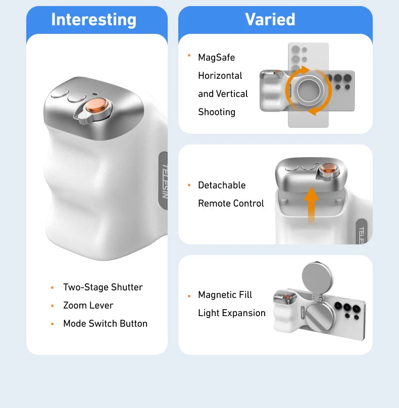 TELESIN Magnetic Phone Grip & Remote Control for iPhone/Huawei/Samsung