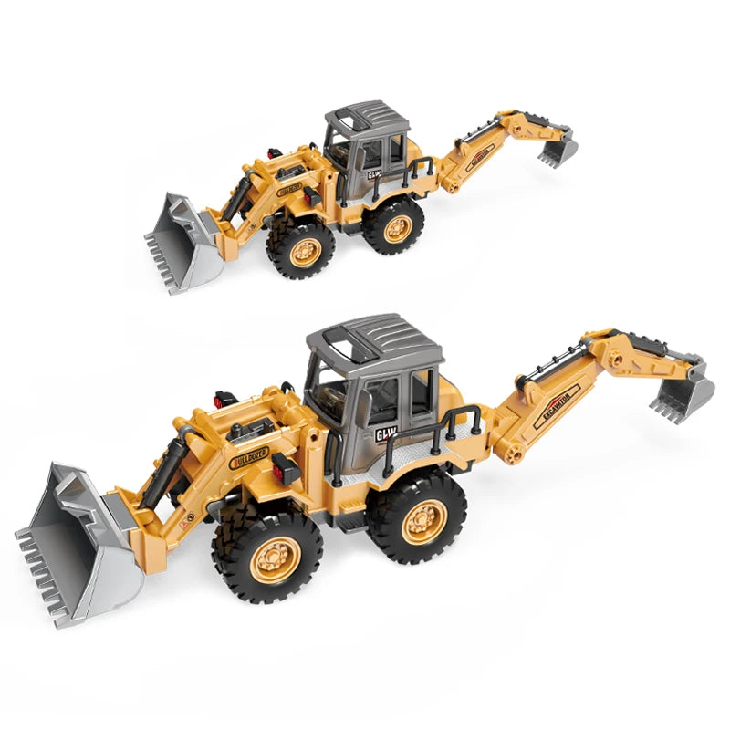 Alloy 2-in-1 Bulldozer & Excavator Diecast Engineering Truck Toy