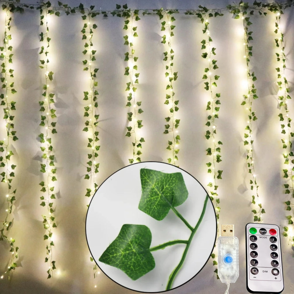 USB Maple Leaf Curtain Lights – Elegant Ivy Garland for Décor
