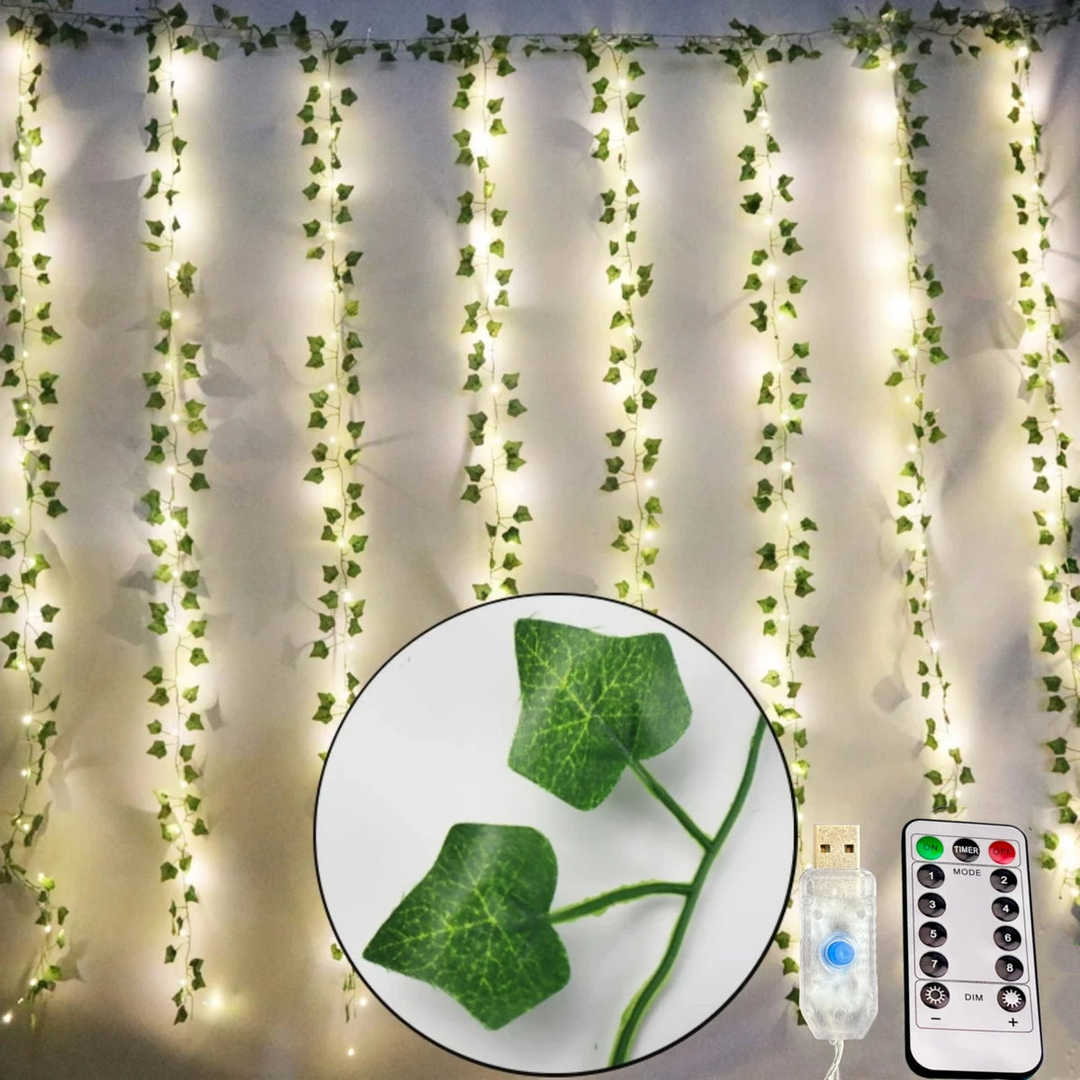 USB Maple Leaf Curtain Lights – Elegant Ivy Garland for Décor