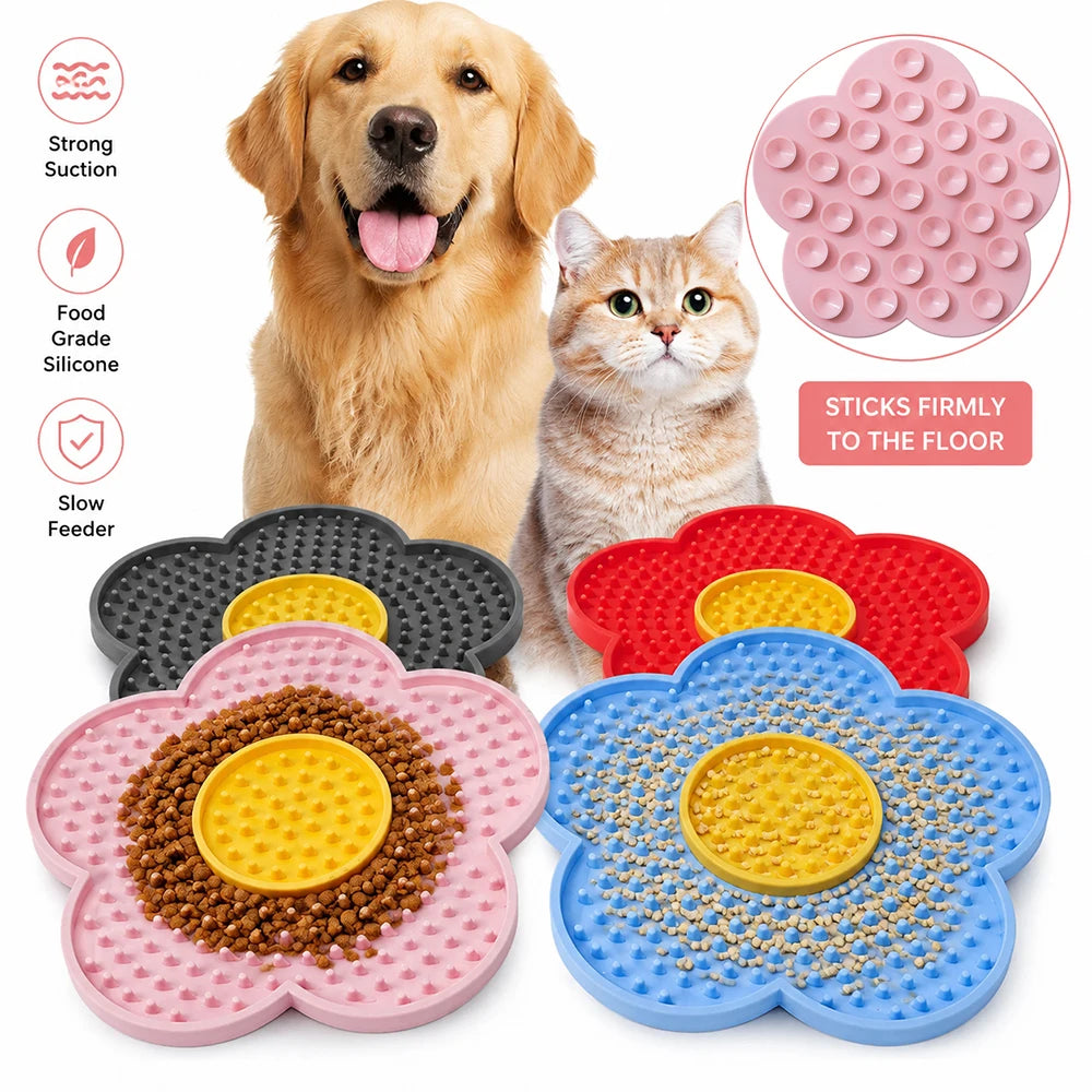 Silicone Pet Licking Mat - Flower-Shaped Slow Feeder with Suction