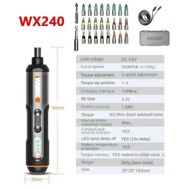 Worx 4V Cordless Mini Electric Screwdriver Set with 30 Bits