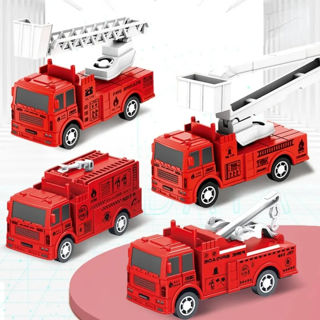 Pull Back Inertia Toy Cars for Kids - Fire Engine & Truck Models
