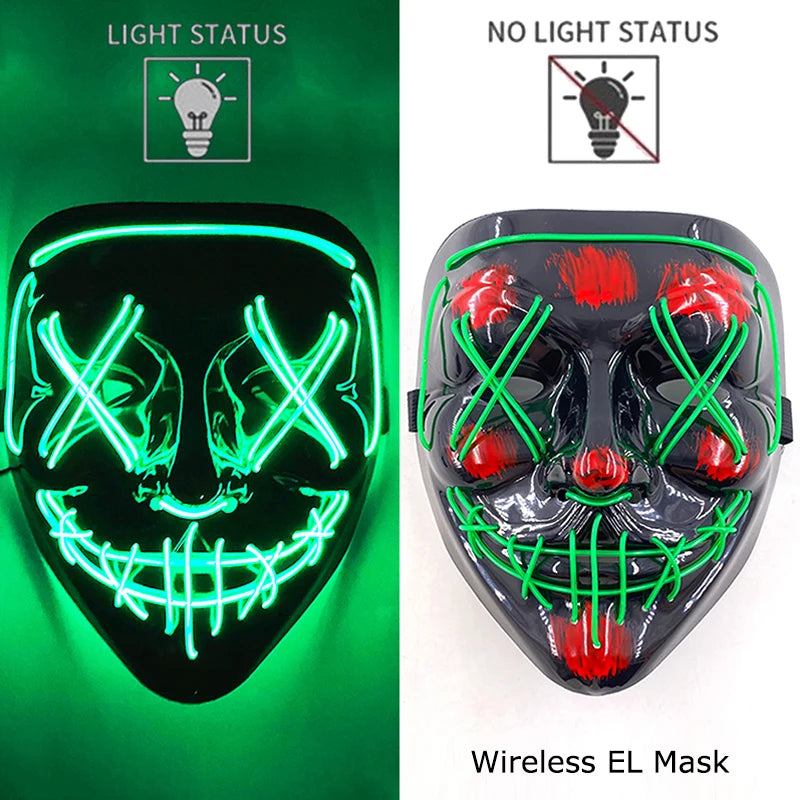 Glow-in-the-Dark Wireless LED Purge Mask for Halloween Cosplay