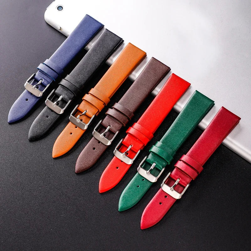 Stylish Leather Watch Strap 12-22mm with Stainless Steel Buckle