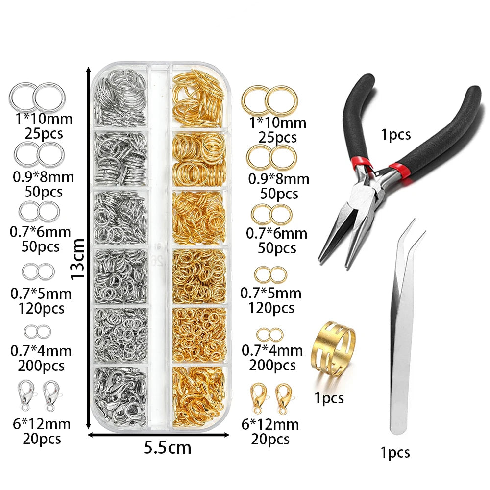 Jewelry Findings Kit with Zinc Alloy Jump Rings & Lobster Clasps