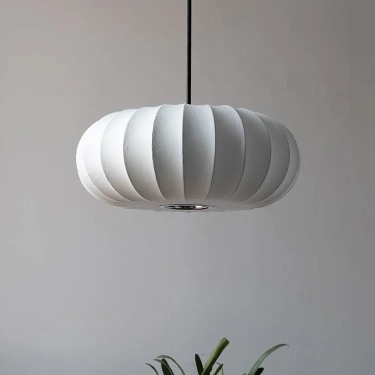 Elegant Japanese Wabi-Sabi Silk Pumpkin Pendant Light Fixture
