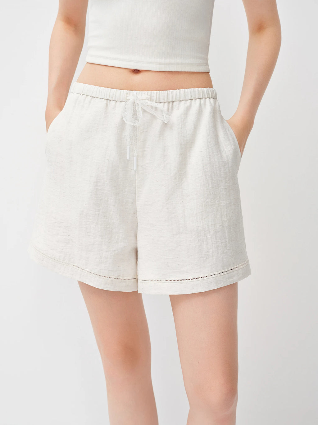 FANSILANEN Spring Women's Aesthetic Linen Shirt & Shorts Set