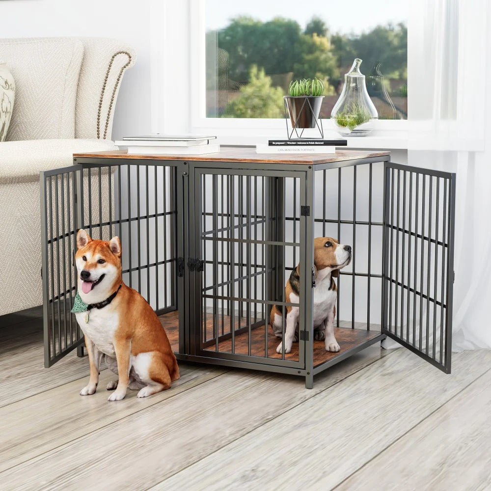 Spacious Double Dog Crate with Removable Divider - Furniture Style