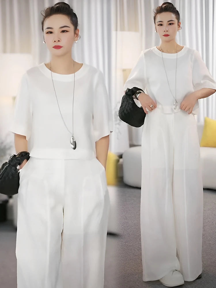Chic Women's Linen Wide Leg Pants Set - Summer Casual Two Piece Suit