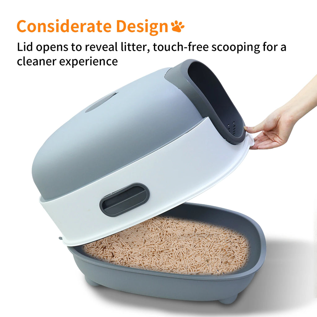 Hooded Cat Litter Box with Scoop - Easy Clean for Kittens & Small Cats