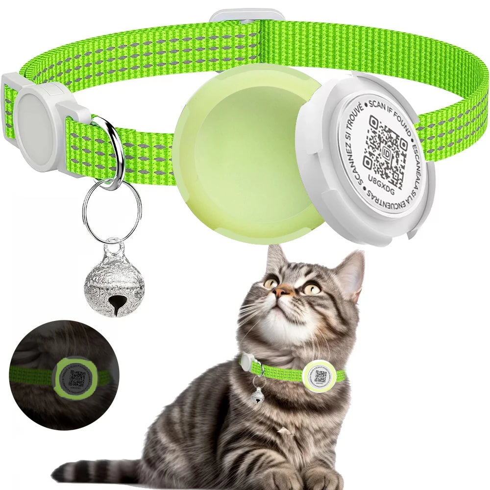Reflective GPS Cat Collar with Airtag Case & QR ID Tag