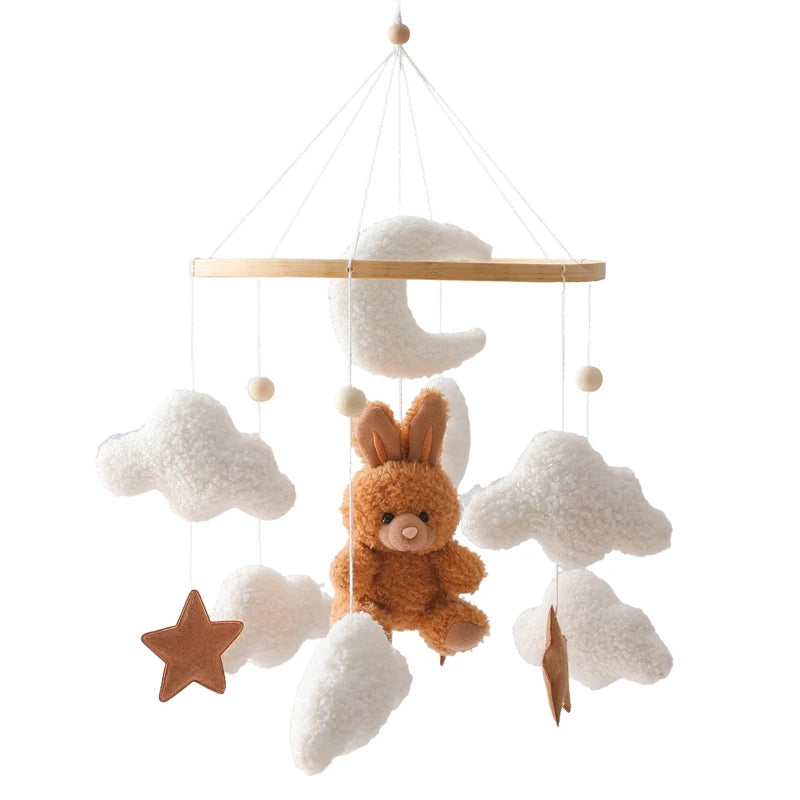 Dreamy Wooden Crib Mobile with Soft Felt Cartoon Bear & Gentle Bells