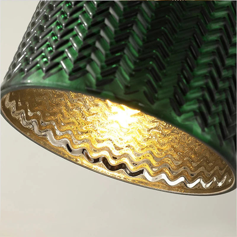 Elegant Green Stripe Glass Pendant Light - E27 Chandelier Fixture