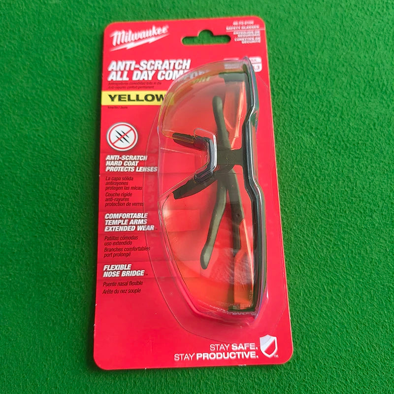 Milwaukee Anti-Scratch Safety Glasses - Yellow Lenses for Clarity