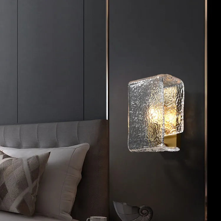 Postmodern Copper Wall Sconce with Clear Glass Shade for Bedroom