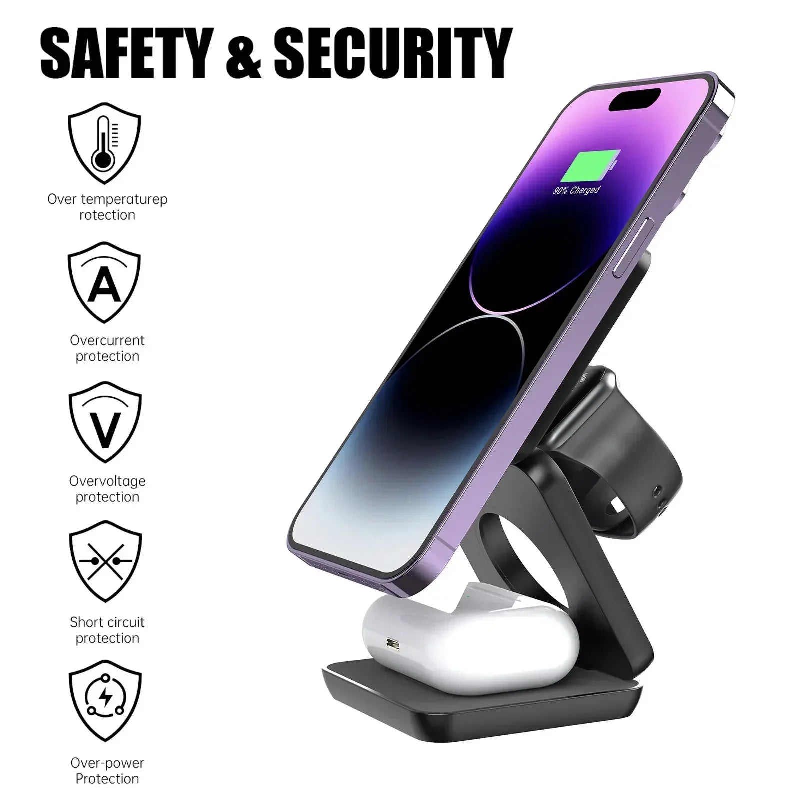 3-in-1 Wireless Charger for iPhone, Watch & AirPods - Magnetic Station
