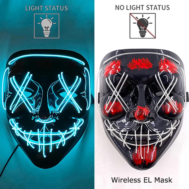 Glow-in-the-Dark Wireless LED Purge Mask for Halloween Cosplay