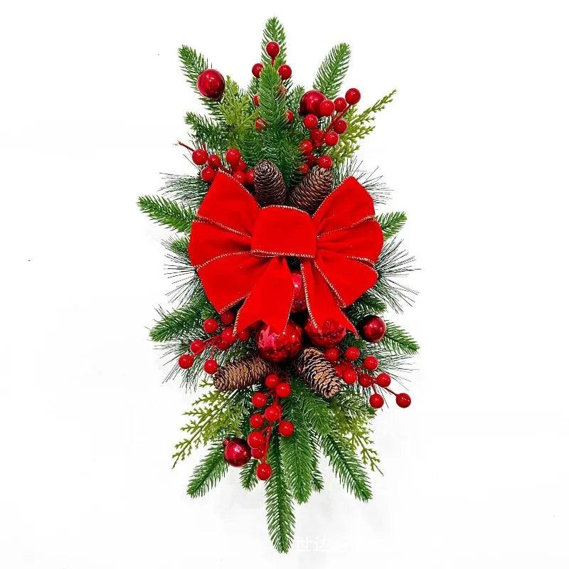 Elegant Christmas Staircase Wreath with Decorative Bow - Holiday Decor