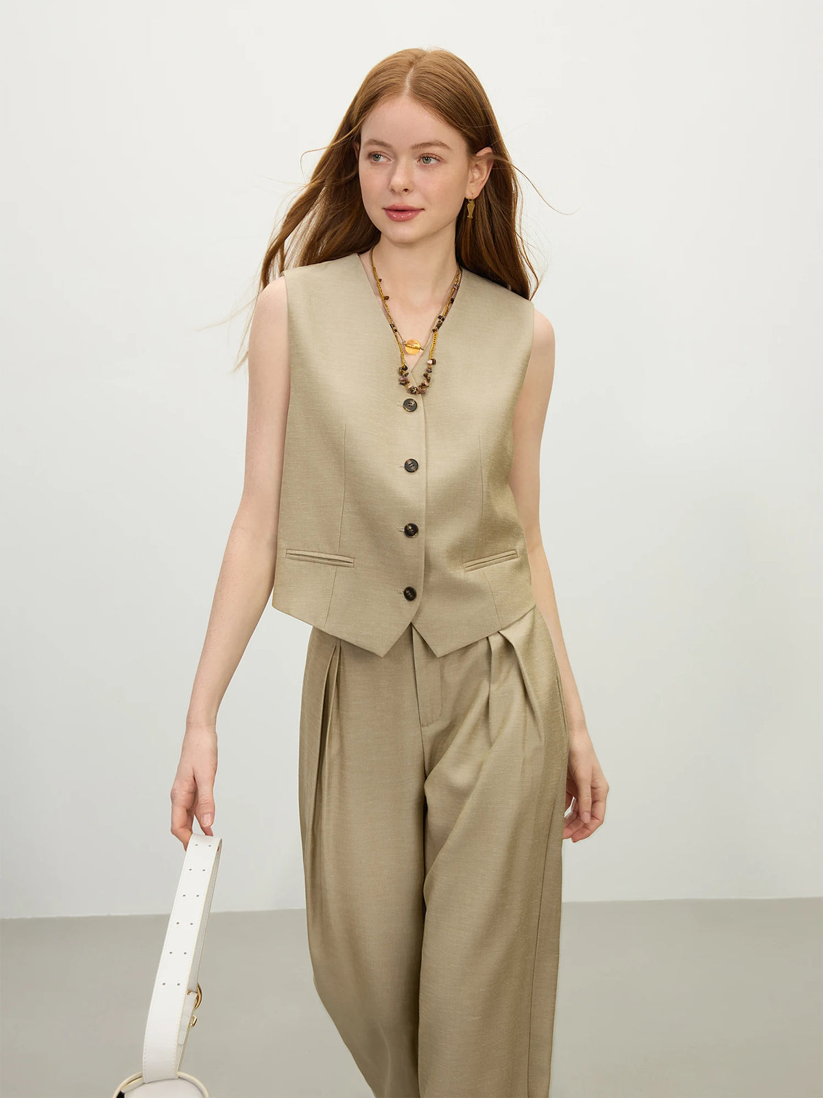 Vintage Eco Linen Wide-Leg Pants & Vest Set for Elegant Style