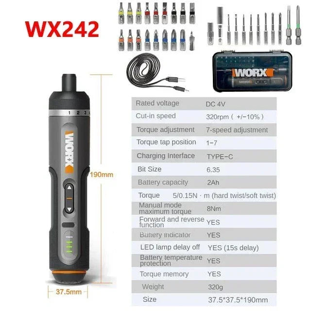 Worx 4V Cordless Mini Electric Screwdriver Set with 30 Bits