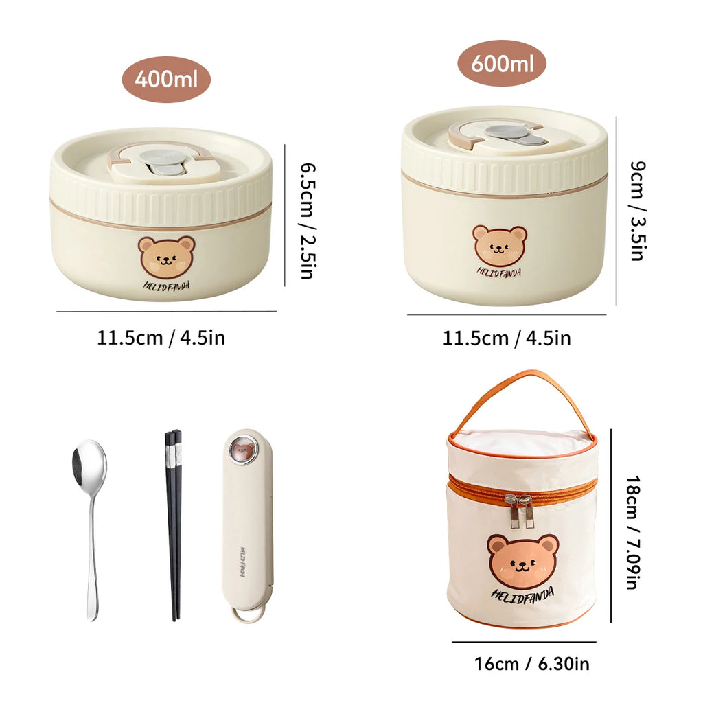 Cute Bear Stainless Steel Insulated Bento Lunch Box for Kids