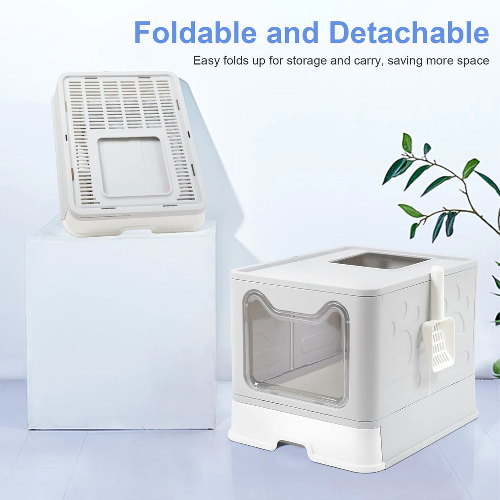 XXL Foldable Cat Litter Box with Front Entry & Top Exit - Space Saving