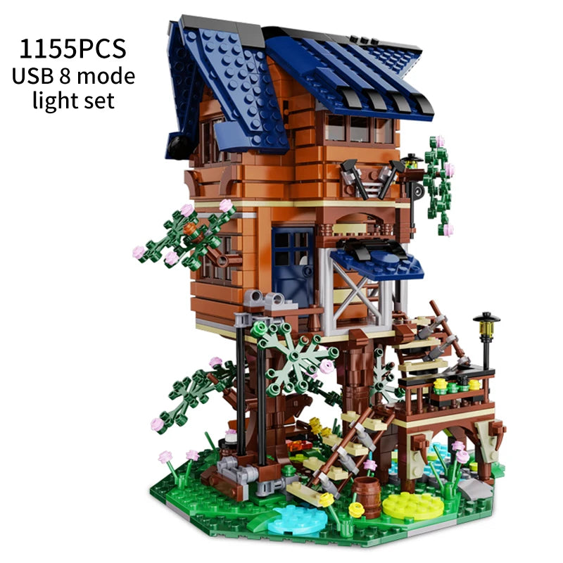 Cada Forest Tree House Building Blocks with LED Light - 1155 Pieces