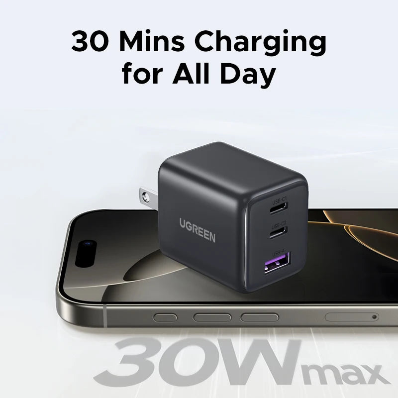 UGREEN 30W GaN USB-C Charger - Rapid Compact Power for All Devices