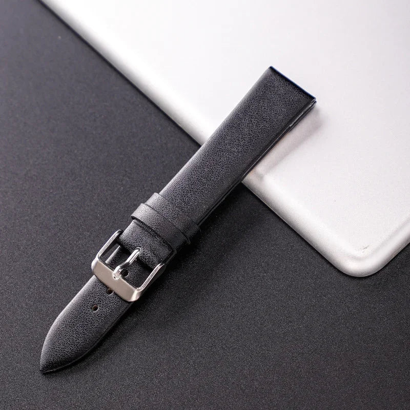 Stylish Leather Watch Strap 12-22mm with Stainless Steel Buckle