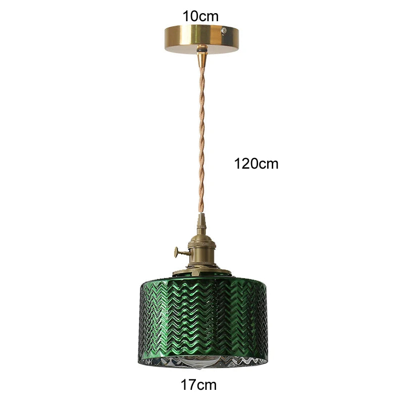 Elegant Green Stripe Glass Pendant Light - E27 Chandelier Fixture