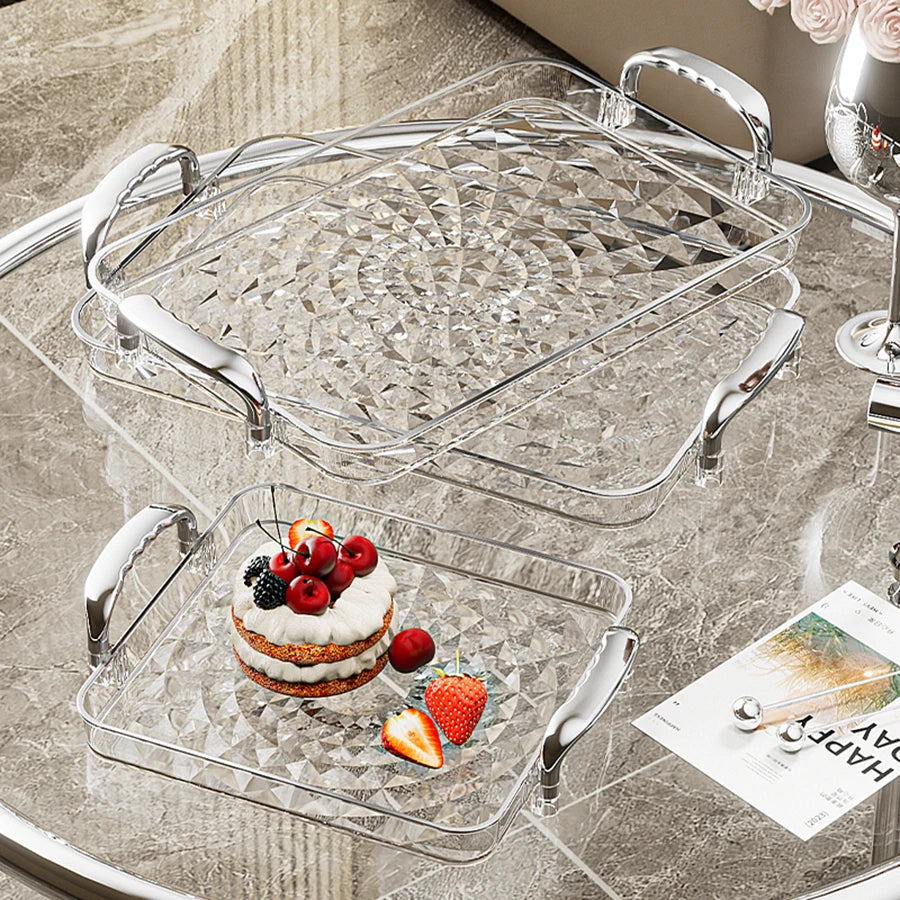 Clear Plastic Food Tray - Double Handle Rectangle Design