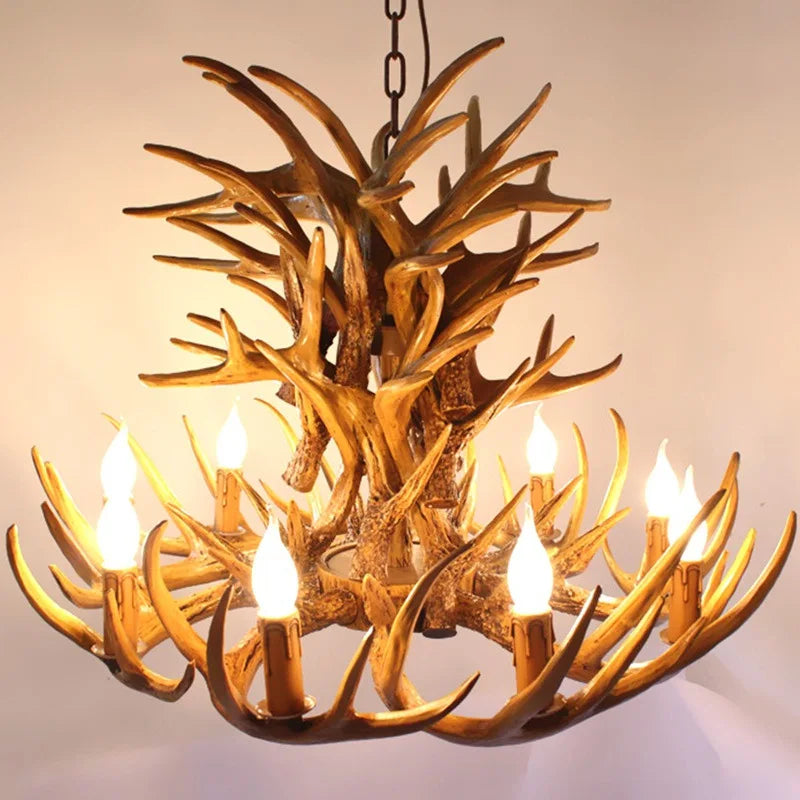 Vintage Deer Horn Pendant Light - Industrial Antler Chandelier