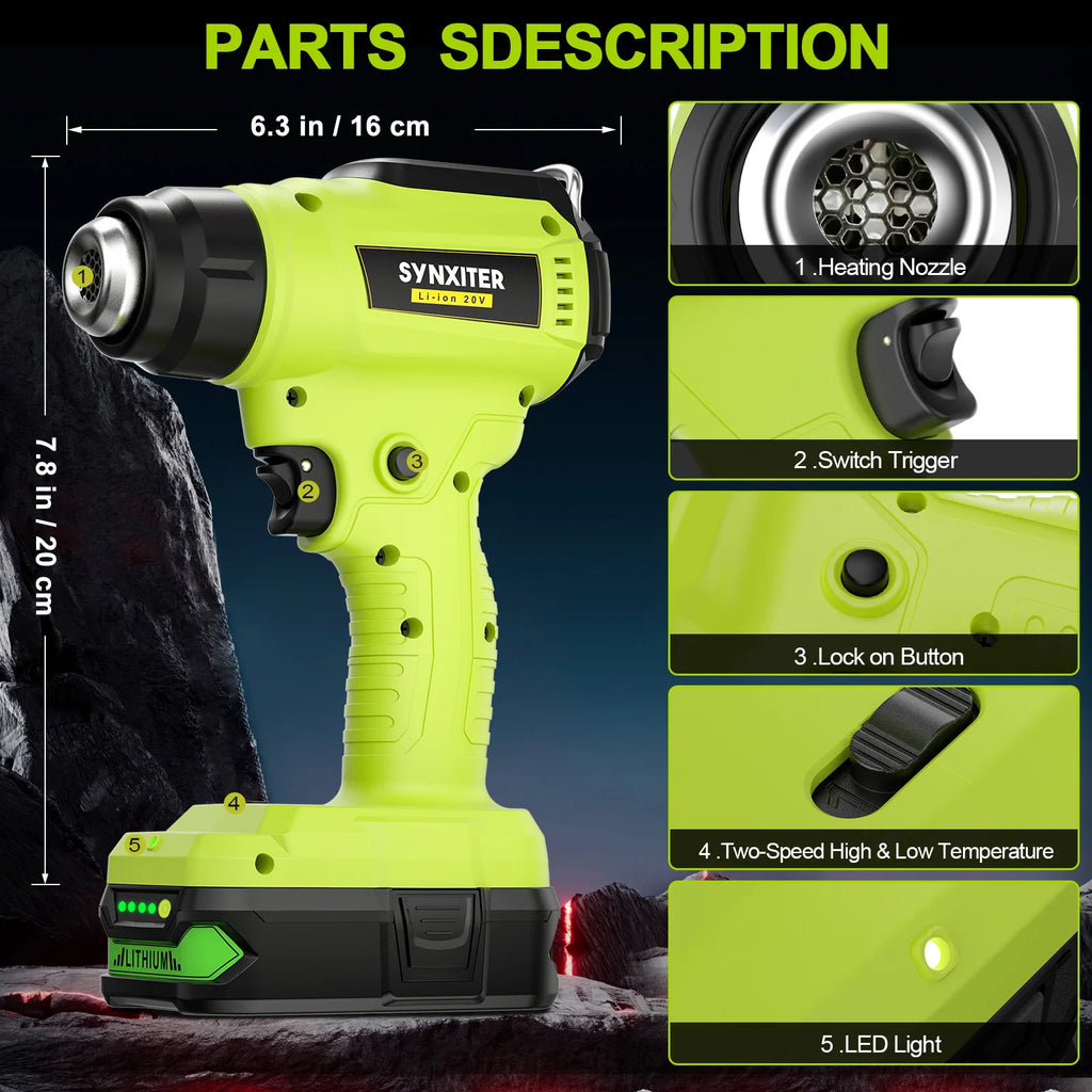 Nananuu Cordless Heat Gun for Ryobi 18V - 5 Nozzles Included