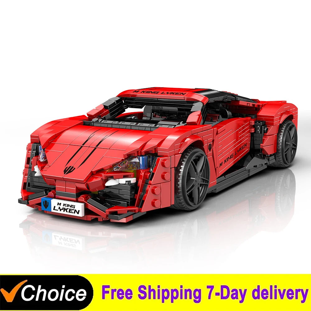 Red Lykan Sport Racing Car Building Block Set - Fun for Kids!