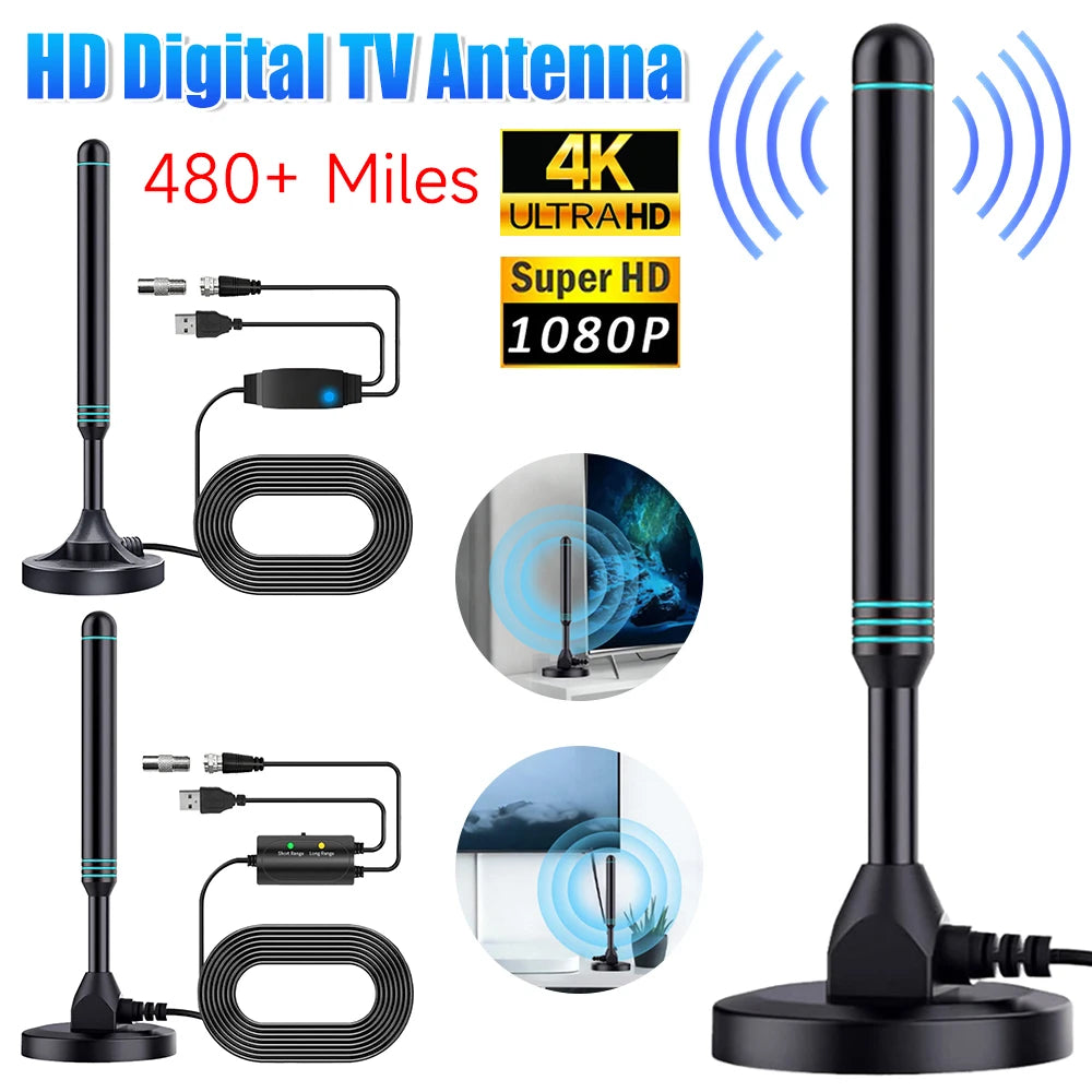 APWIKOGER 4K HD Digital TV Antenna with Signal Amplifier - 480+ Miles Range