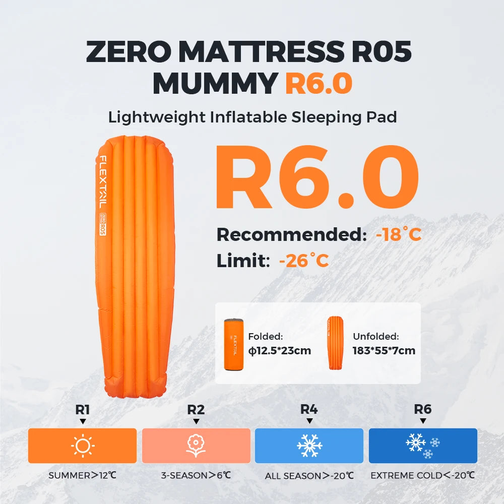 FLEXTAILGEAR Zero Mattress Mummy - Ultralight Insulated Sleeping Pad