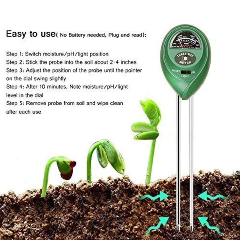 3-in-1 Soil PH Meter & Moisture Tester for Healthy Plants