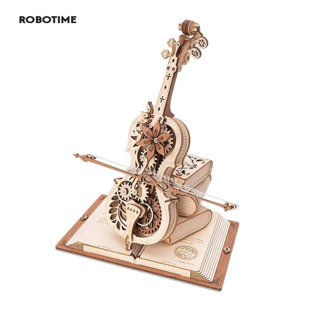 Robotime 3D Wooden Puzzle Cello Music Box - Fun & Creative Toy